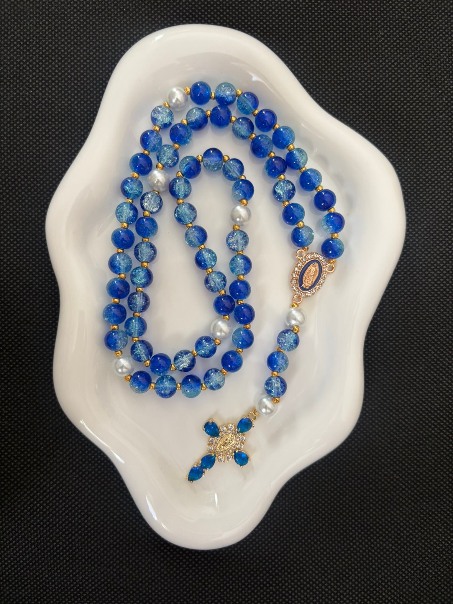 Chapelet en perles de verre – Bleu Cobalt