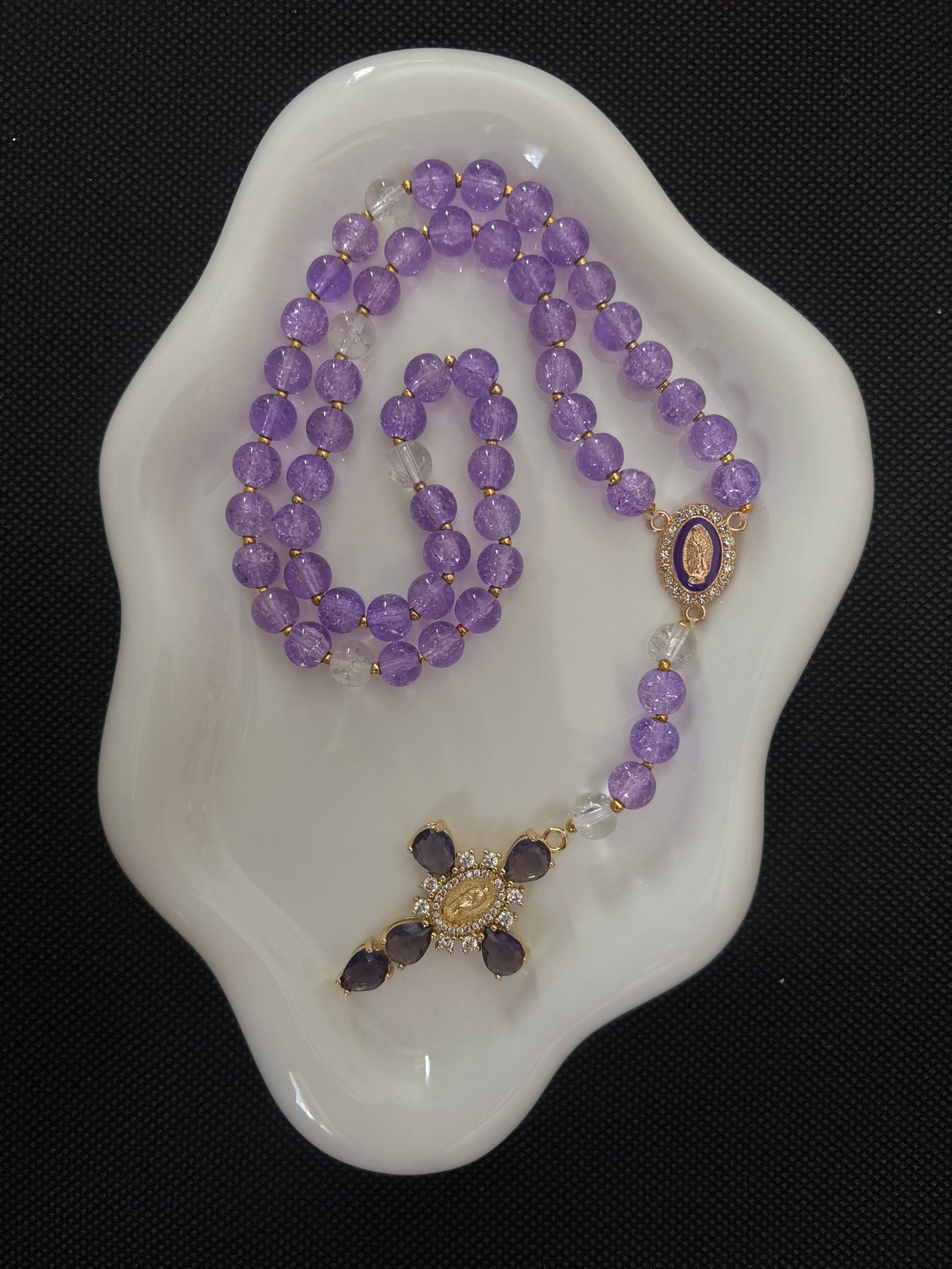 Chapelet artisanal – Mauve Douceur & Cristal